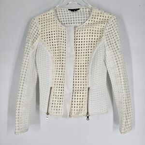 Sachin & Babi Cream White Leather Trim Zipper Jacket Size 0